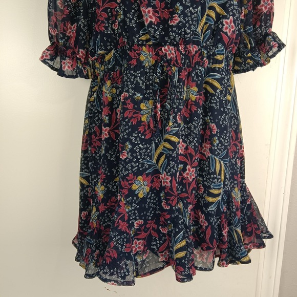 Trixxi Dress Womens Large Floral Square Neck Puff Sleeve Ruffle Boho Chiffon - Picture 6 of 16